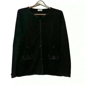 Weill black 100% wool cardigan with Rose front Buttons & Pockets *read Descripti